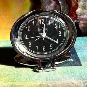 Bulova silver travel alarm clock